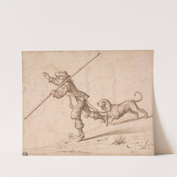 Man Hunting with a Pointed Staff and a Hound by Francis Barlow