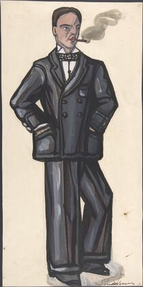 Man in a black suit, smoking