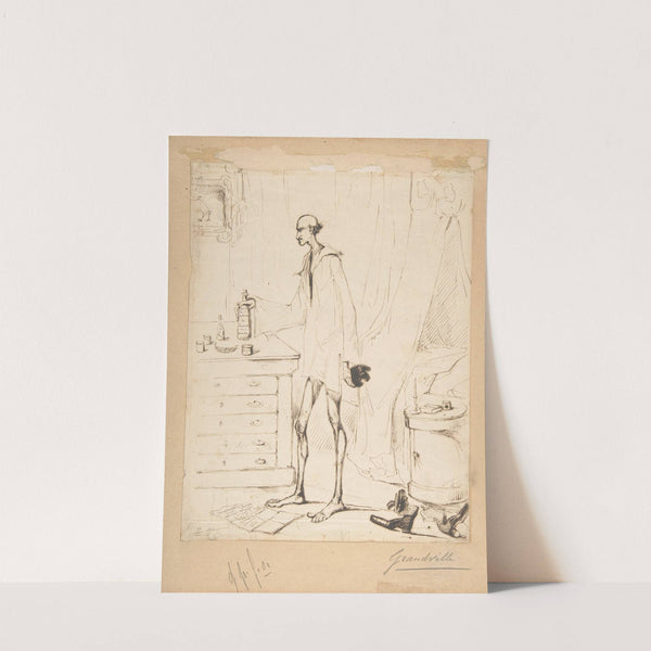 Man in a Nightshirt Reaching for a Bottle Labeled 'Fountain of Youth' by J. J. Grandville