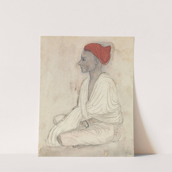 Man in a Red Turban Sitting Crosslegged by Gangaram Chintaman Tambat