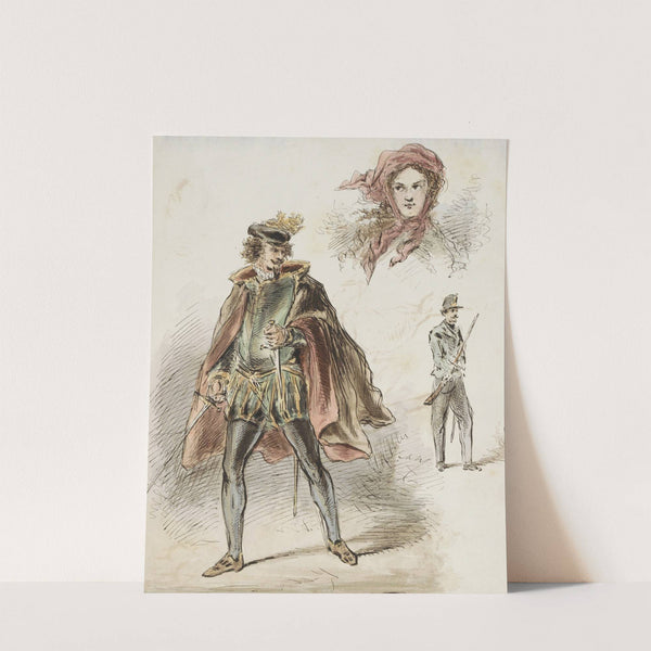 Man in historisch kostuum, een vrouw met hoofddoek en een soldaat by Alexander Ver Huell