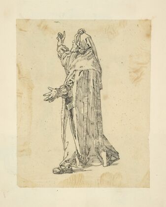 Man in robe and hood, gesturing