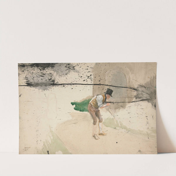 Man in tophat and shirtsleeves sweeping a walkway (1990) by Edwin Austin Abbey