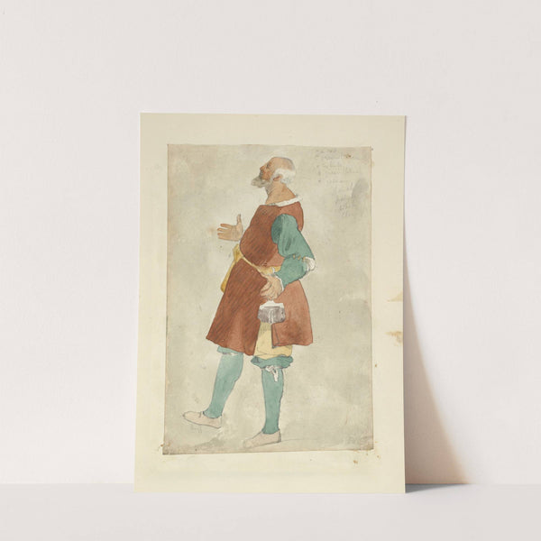 Man in tunic and stockings with purse belted around his waist by Stewart Watson