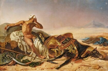 Man Lamenting The Death Of His Steed