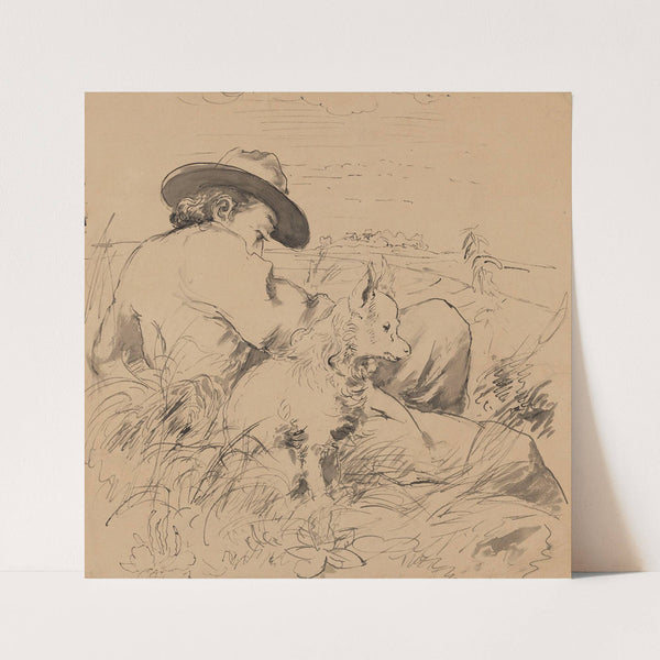 Man Laying in the Grass with a Dog (1870 - 1879) by Hans Thoma