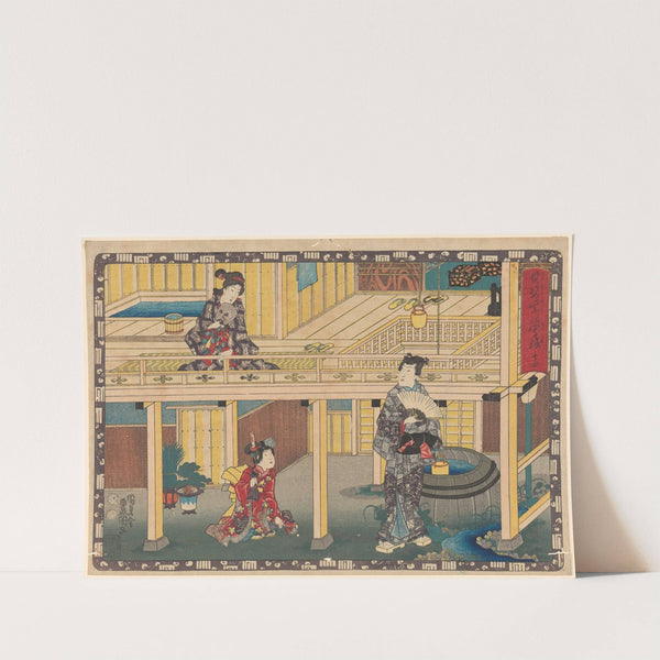 Man Looking up at Woman on Balcony by Toyokuni Utagawa