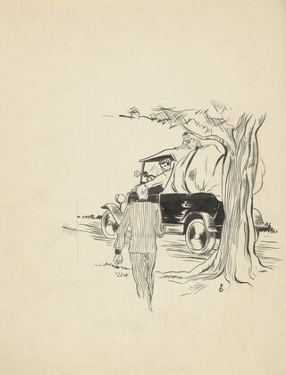 Man loopt richting een auto (1934)