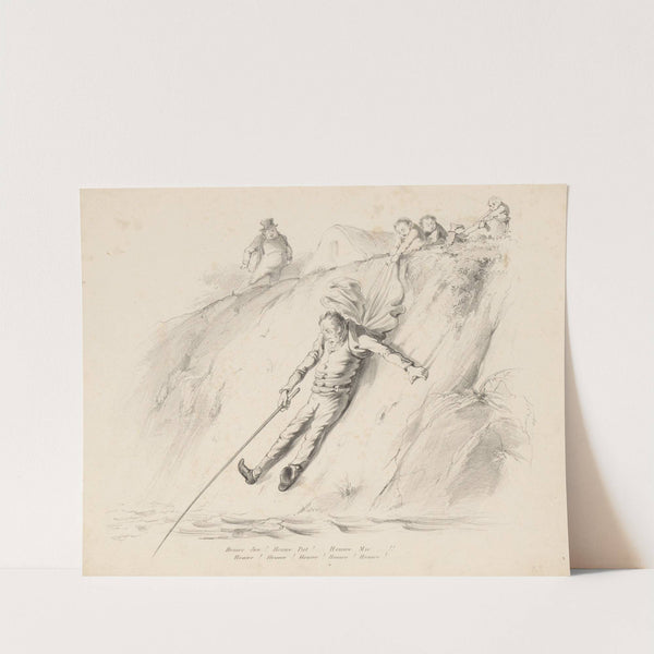 Man met hengel glijdt van helling (1832 - 1897) by Alexander Ver Huell