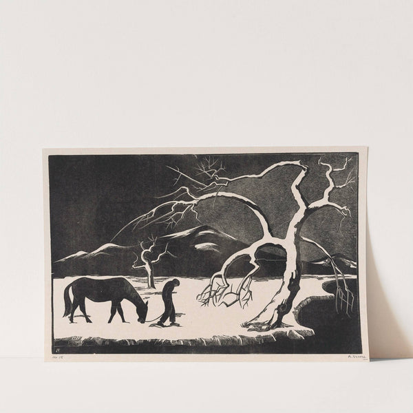 Man met paard in de sneeuw (1927) by Bernard Essers