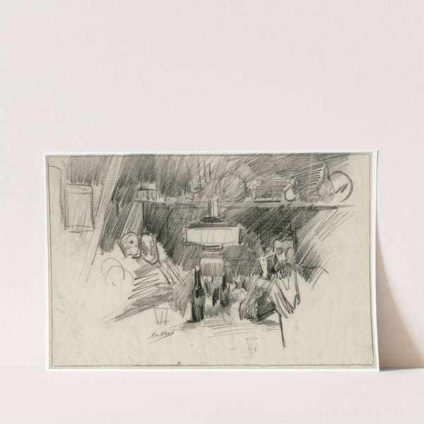 Man met sigaar gezeten aan tafel, waarop olielamp e.a by Nicolaas van der Waay