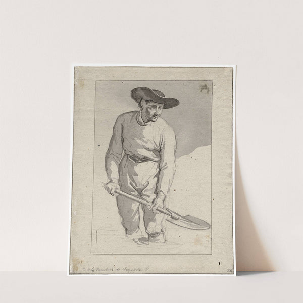 Man met spade tot de knieën in het water by David Humbert de Superville