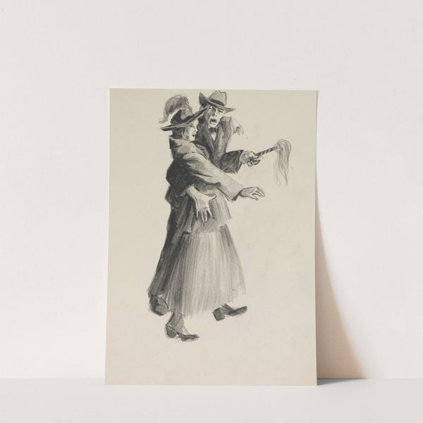 Man met staf en een vrouw die een schrikbeweging maakt (1917-1919) by Otto Verhagen