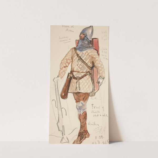 Man of Arms, costume sketch for Henry Irving’s Planned Production of King Richard II by Edwin Austin Abbey