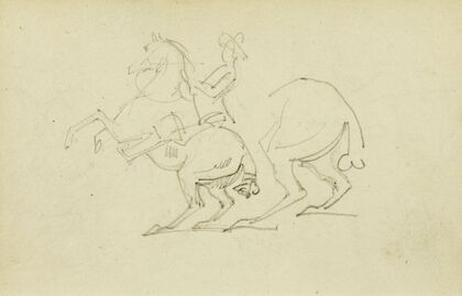 Man on a rearing horse, study of hind legs of horse