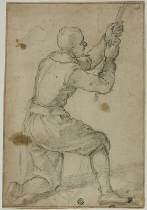 Man on Bended Knee, Pulling on Rope