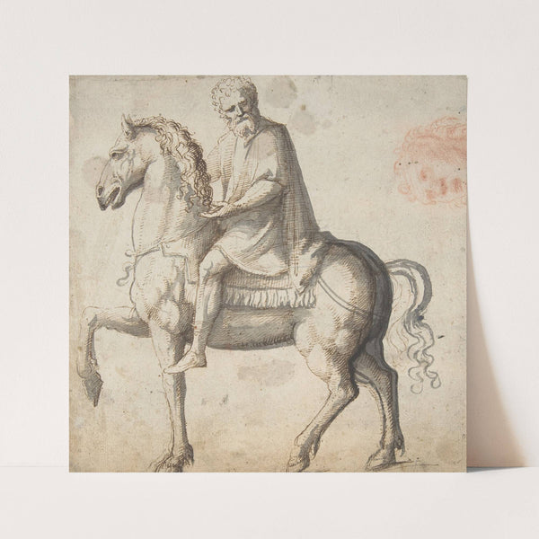 Man on Horseback, Study of a Man’s Head by Marcello Fogolino