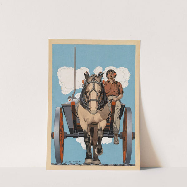 Man riding a horse drawn cart by Coles Phillips