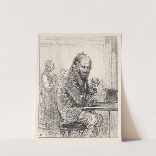 Man seated at table, holding drink by Paul Gavarni