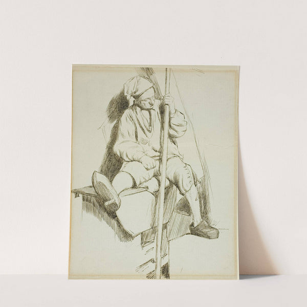 Man Seated, Holding Staff in Left Hand by Charles Samuel Keene