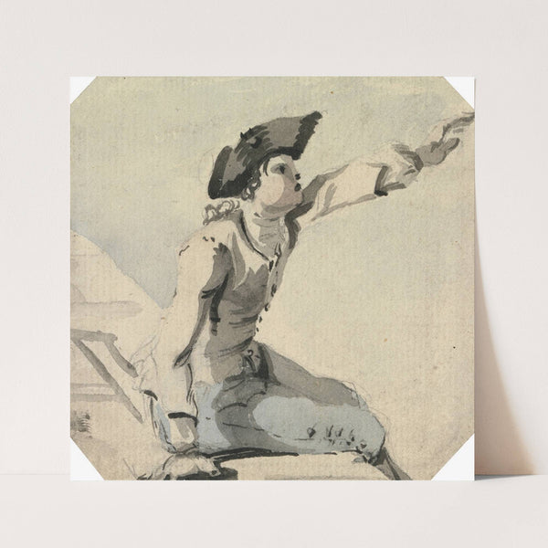 Man Seated on a Parapet Waving his Left Arm by William Marlow