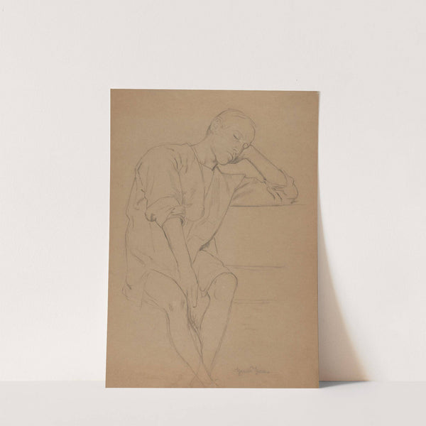 Man Sitting in a Shirt, with the Head Resting on the Hand (1880 - 1890) by Hans Thoma