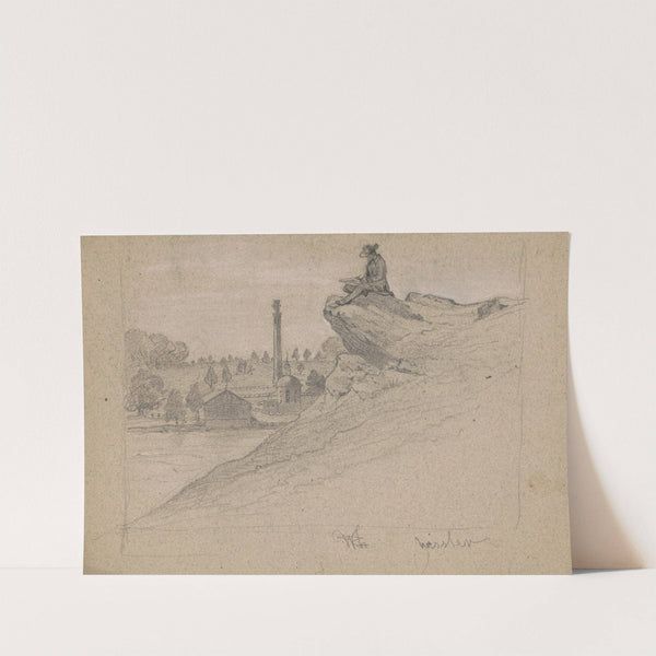 Man, sketching on rock, perhaps Queen, monument and circular building beyond (1840-1860) by James Fuller Queen