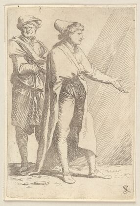 Man Striding Followed by a Retainer