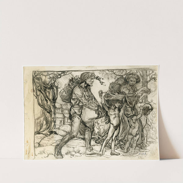 Man, vrouw en 3 kinderen met vruchten by Johannes Josephus Aarts