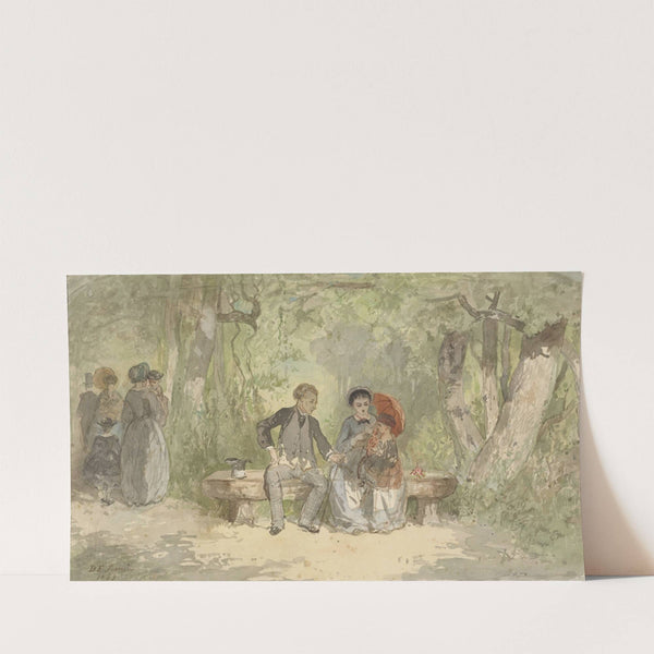 Man, vrouw en kind op een bank in het park (1863) by Diederik Franciscus Jamin