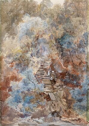 Man Walking down Cliff Steps