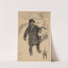 Man Walking in the Snow Carrying a Covered Basket, Accompanied by a Small Terrier (1890–1911) by Edwin Austin Abbey
