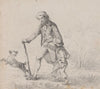 Man walking with barefoot boy and dog