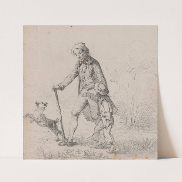 Man walking with barefoot boy and dog by Felix Octavius Carr Darley