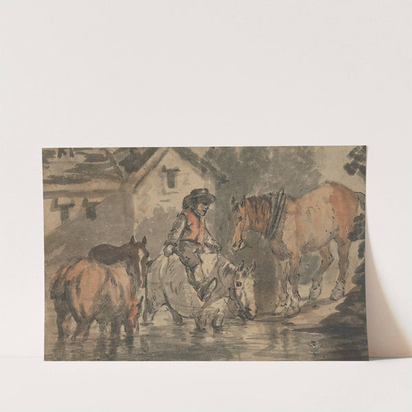 Man Watering Four Horses by Conrad Gessner