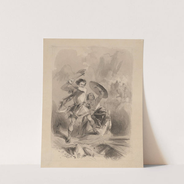 Man wielding ax and woman holding shield by Felix Octavius Carr Darley