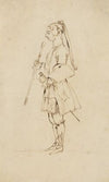 Man with a Long Pigtail and a Stick, Standing in Profile to the Left