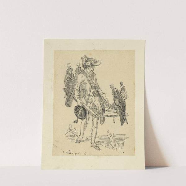 Man with falcons perched on frame by Stewart Watson