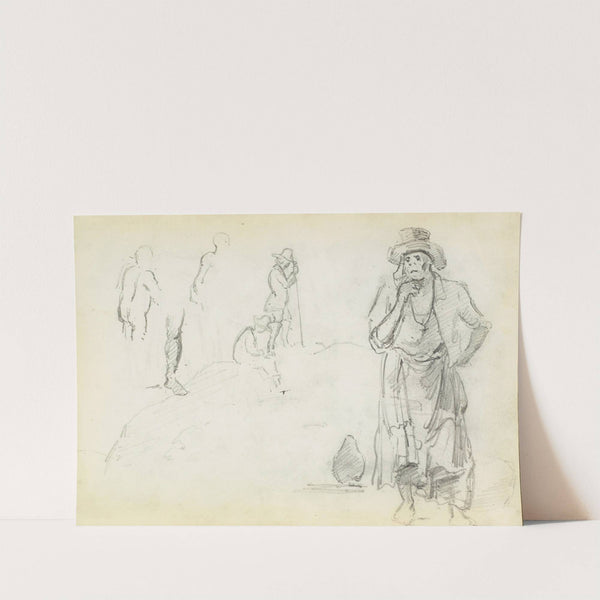 Man with his hand to his chin, with sketches of men in profile and a leg (1854) by Camille Pissarro