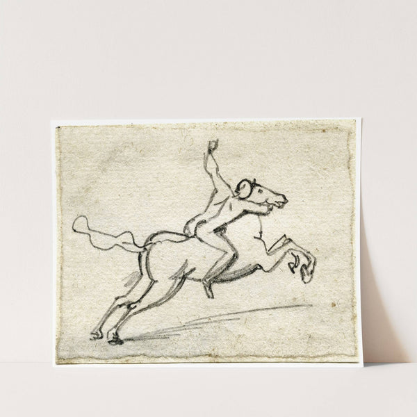 Man, zich vastklampend aan steigerend paard by David Humbert de Superville