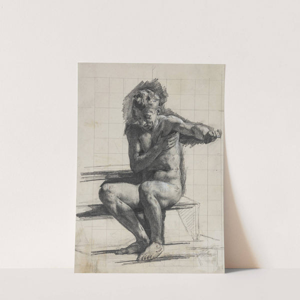 Mandlig modelfigur Studie til raderingen Badende mand by Carl Bloch