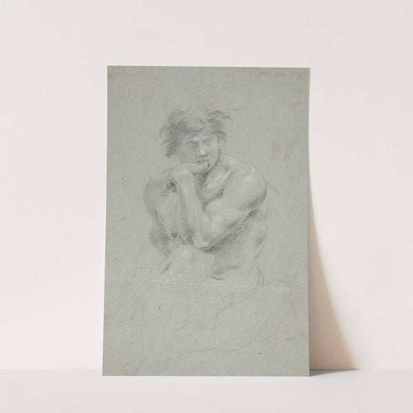 Mandlig modelstudie, overkroppen og underkroppen skitseret by Hendrik Krock