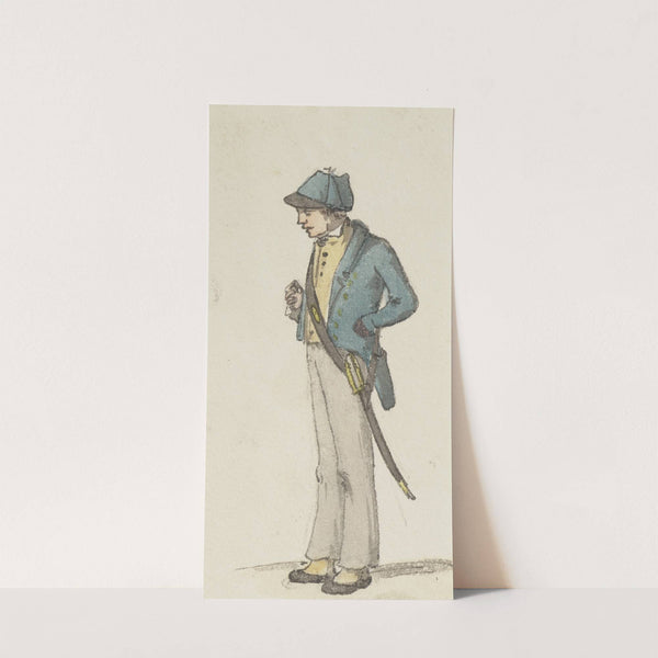 Mann in grünem Rock mit einem Säbel by Jakob Fürchtegott Dielmann