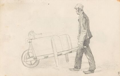 Mann med et trillebår og en ape (1835)