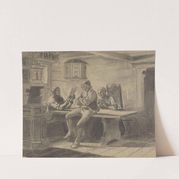 Mann som leser for kone og mann by Adolph Tidemand