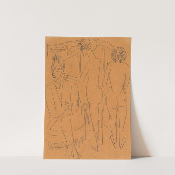 Mann und zwei Akte im Atelier (around 1912) by Ernst Ludwig Kirchner