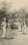 Mannen en vrouwen spelen croquet