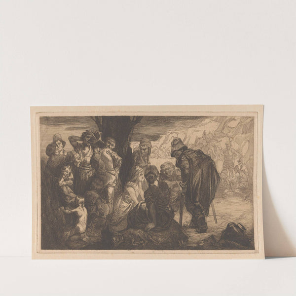 Mannen, vrouwen en kinderen bij een boom by Johannes Josephus Aarts