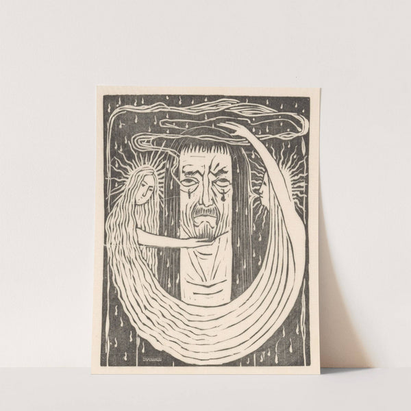 Mannenhoofd en figuren in de regen (1894) by Mathieu Lauweriks