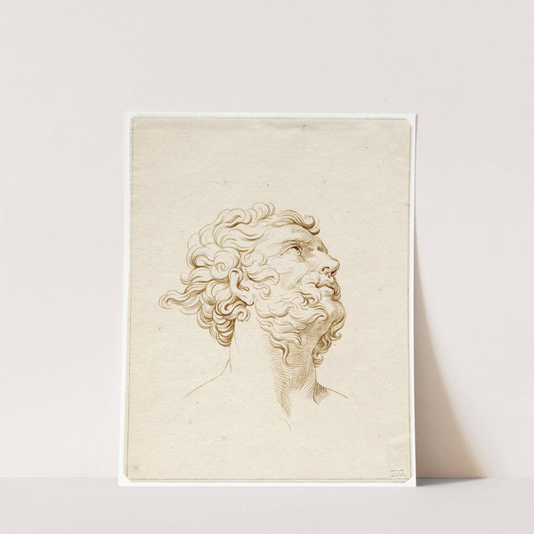 Mannenkop, met bakkebaarden en knevel, omhoogkijkend by David Humbert de Superville